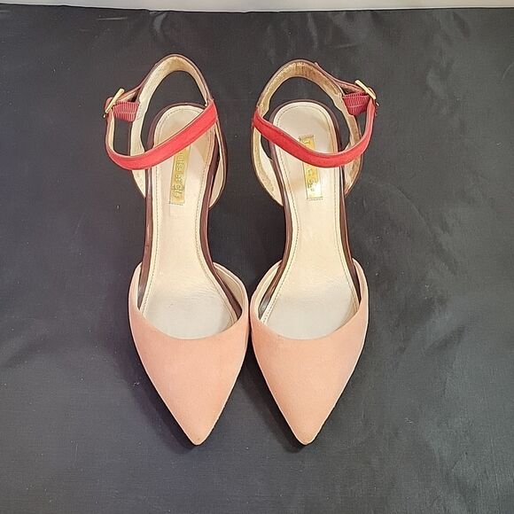 LOUISE ET CIE LOW ESPERANCE LEATHER SUEDE ANKLE STRAP HEELS - Picture 4 of 15